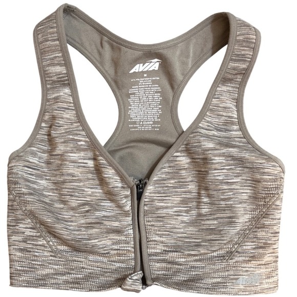 Avia Other - Avia Womens Front Zip Racerback Sports Bra Space Dye Taupe Gray Medium NWOT
